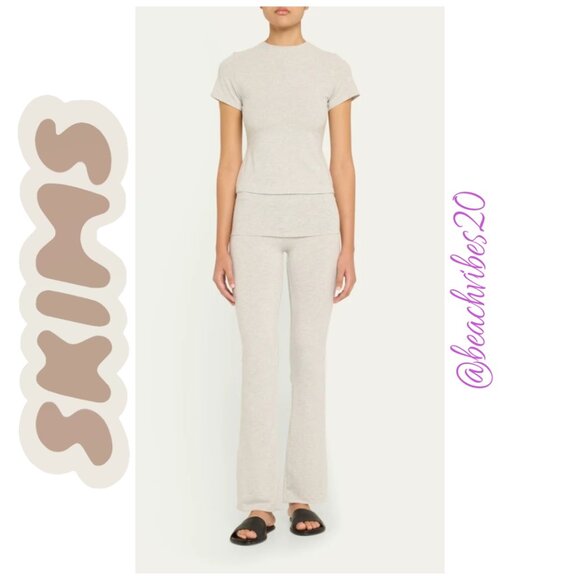 SKIMS Cotton Jersey Foldover Pant Oatmeal Heather Medium NWOT - Picture 2 of 9